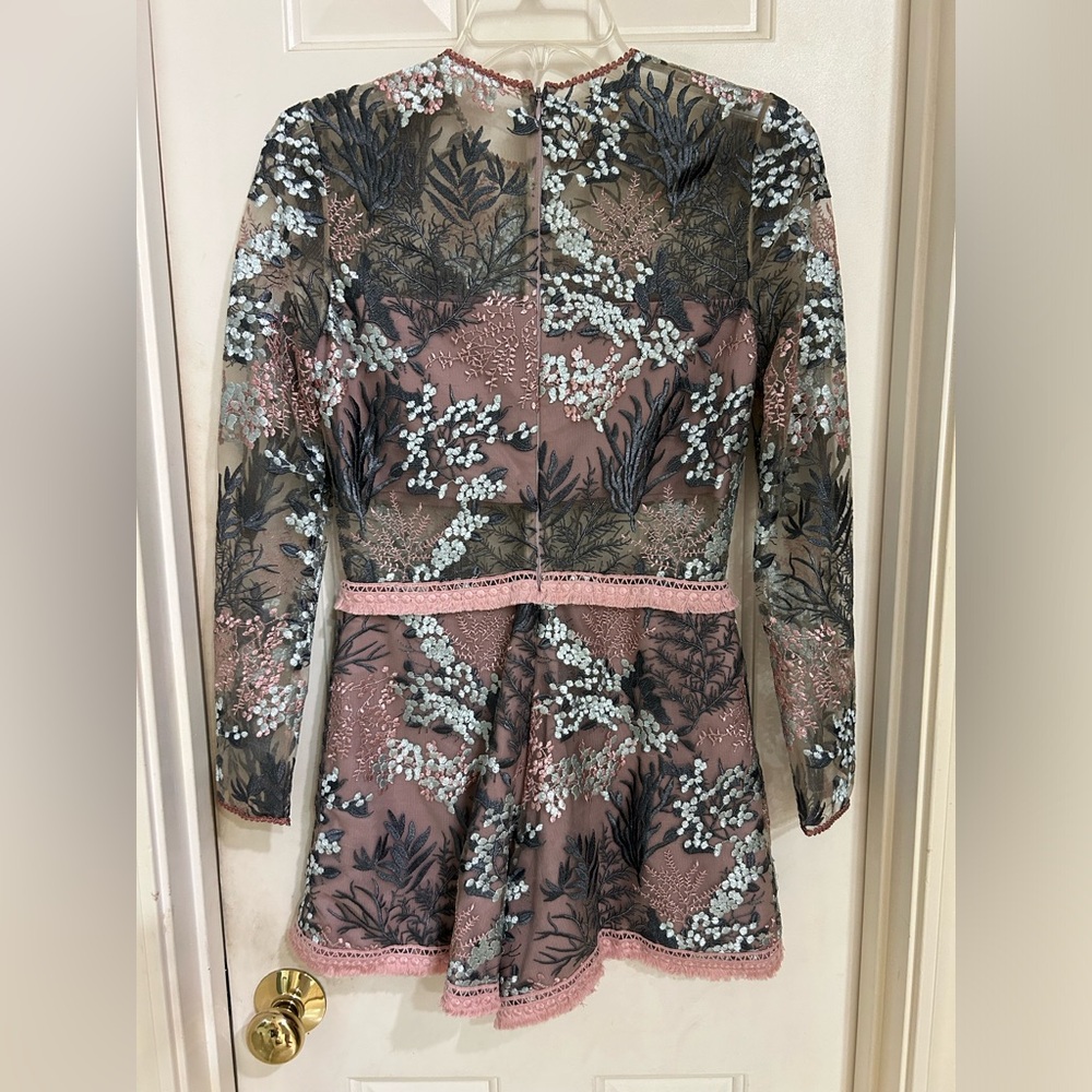 ALEXIS Floral Embroidered Crew Neck Romper, Dusty Rose, Pale Blue, Sz S - Picture 10 of 16